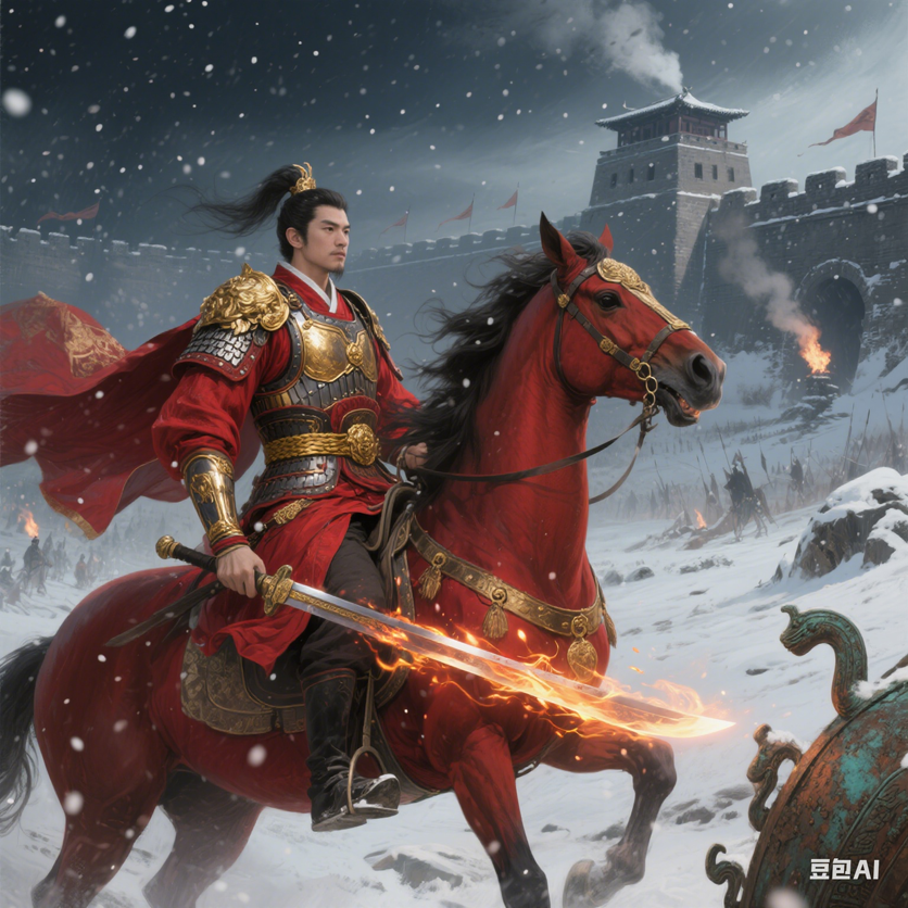 马戴《出塞词》金带连环束战袍 马头冲雪度临洮